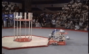 Team 144 launching balls in finals match one at the 1994 FIRST Robotics Competition [3]
