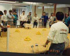 Late 1991 test game setup where the balls started in pyramids around the field [4]